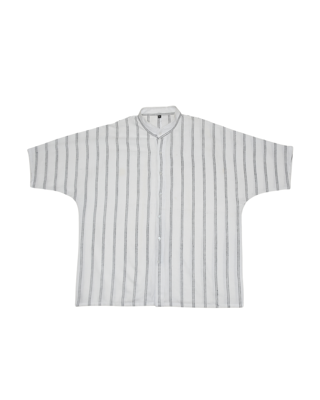 White Handwoven Kimono Shirt – with Dobby Line Embroidery in Black