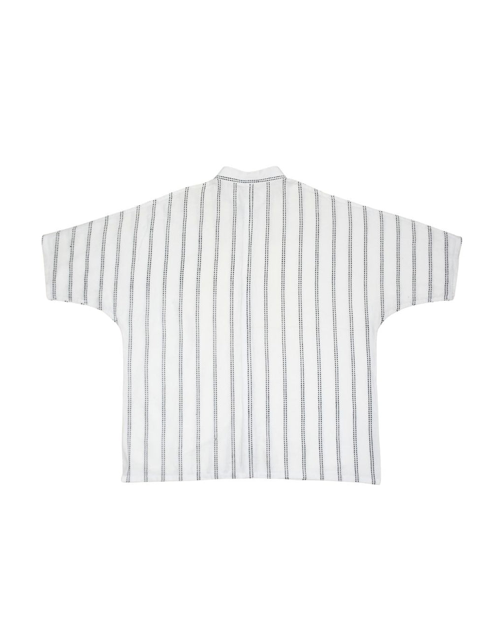 White Handwoven Kimono Shirt – with Dobby Line Embroidery in Black