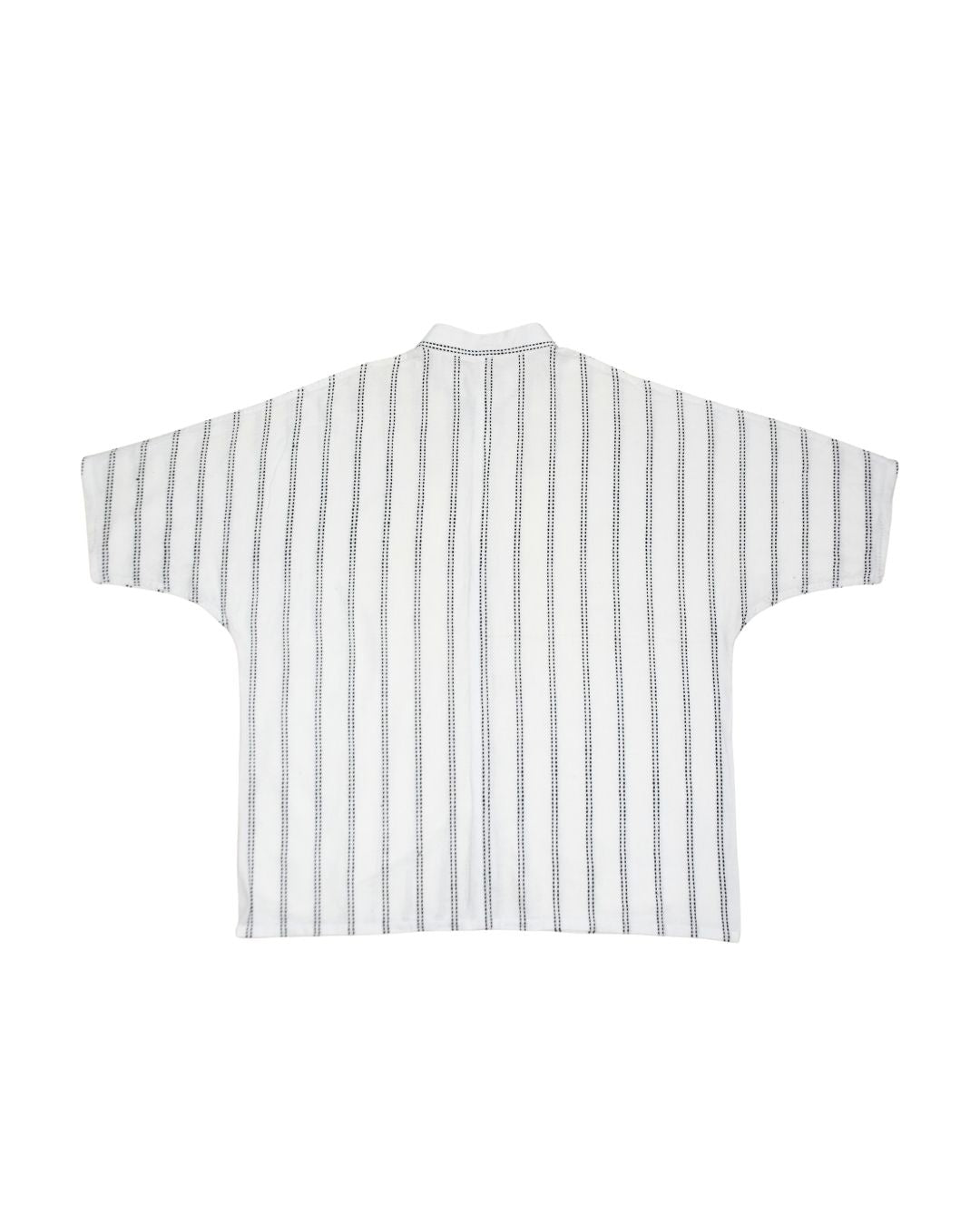 White Handwoven Kimono Shirt – with Dobby Line Embroidery in Black
