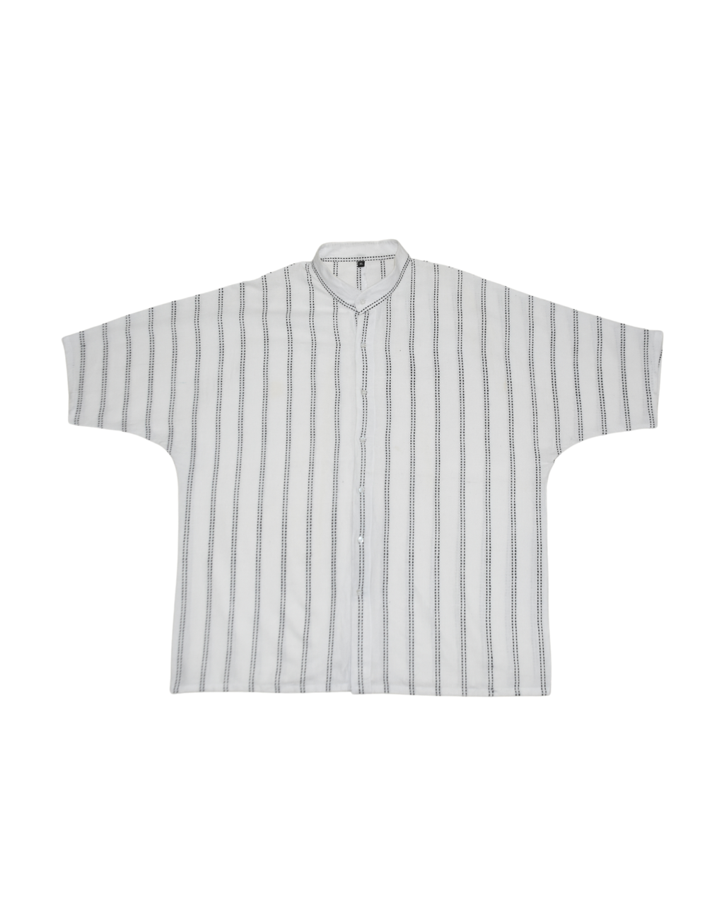 White Handwoven Kimono Shirt – with Dobby Line Embroidery in Black