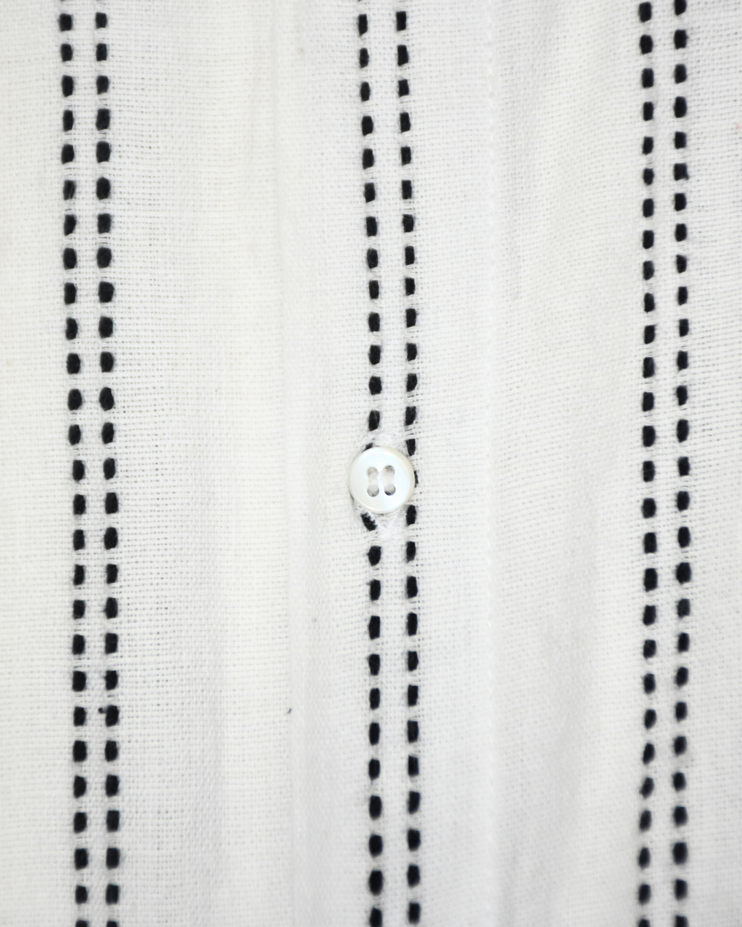 White Handwoven Kimono Shirt – with Dobby Line Embroidery in Black
