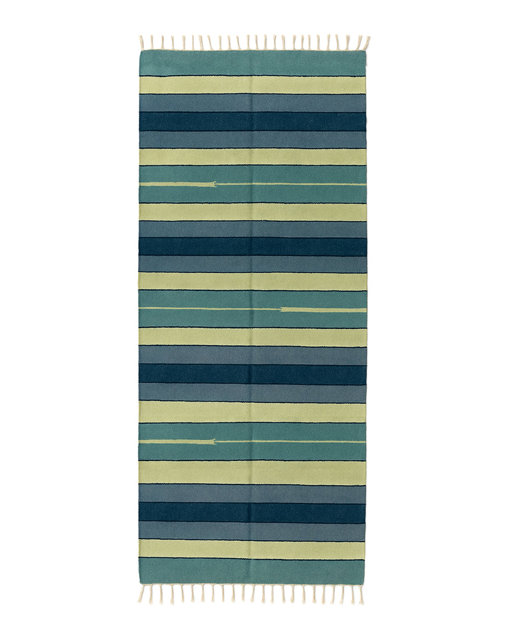 Handwoven Cotton Rug – Blue & Olive Stripes | 100% Cotton