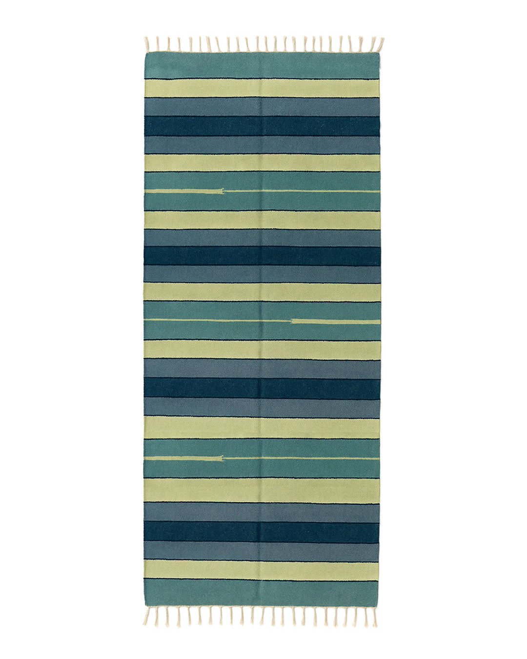 Handwoven Cotton Rug – Blue & Olive Stripes | 100% Cotton