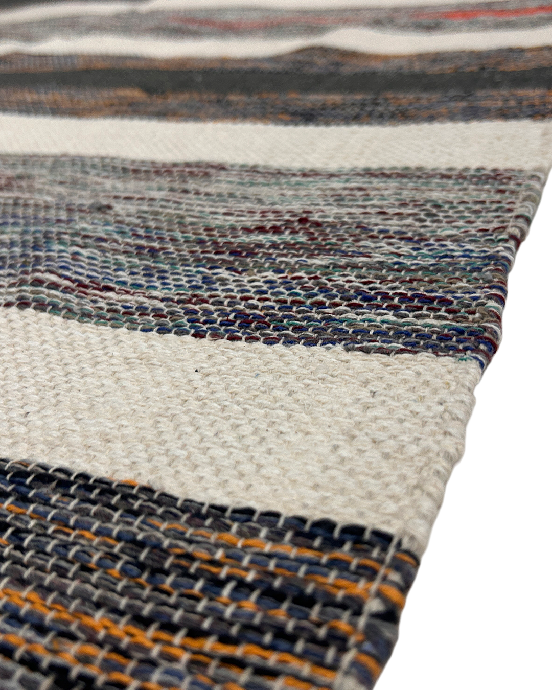 Handwoven Cotton Rug – Earth Stripe with Red Accent | Artisan-Made