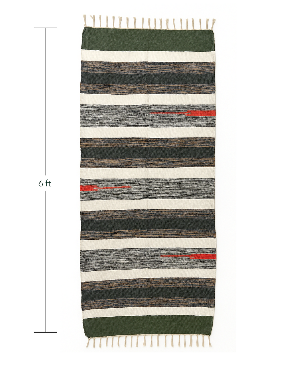Handwoven Cotton Rug – Earth Stripe with Red Accent | Artisan-Made