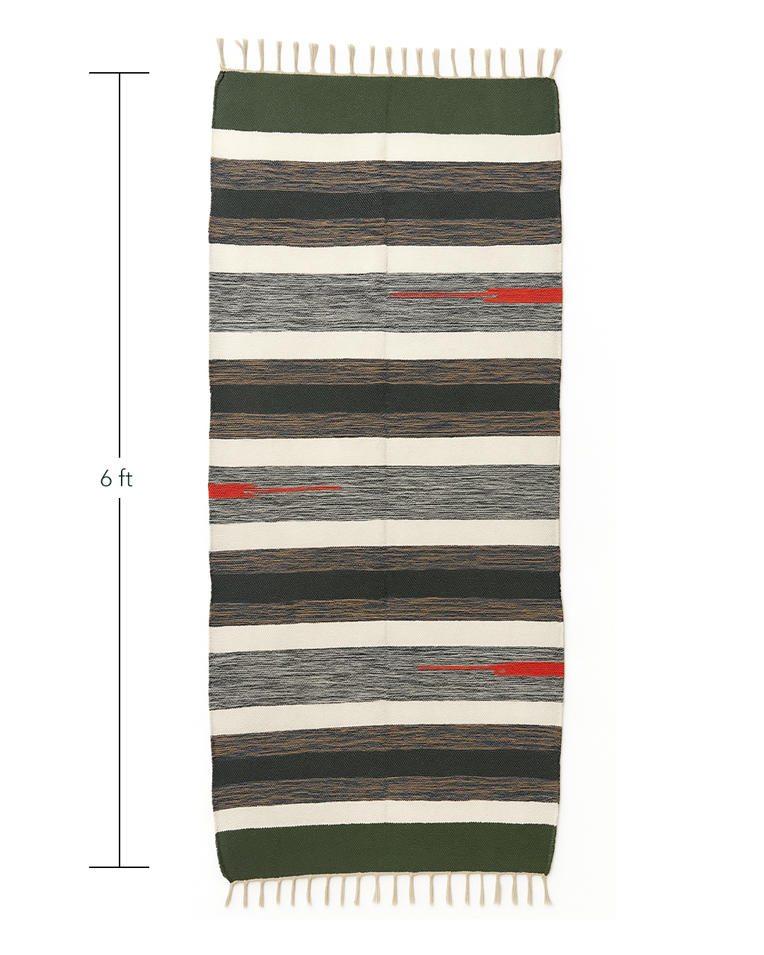 Handwoven Cotton Rug – Earth Stripe with Red Accent | Artisan-Made