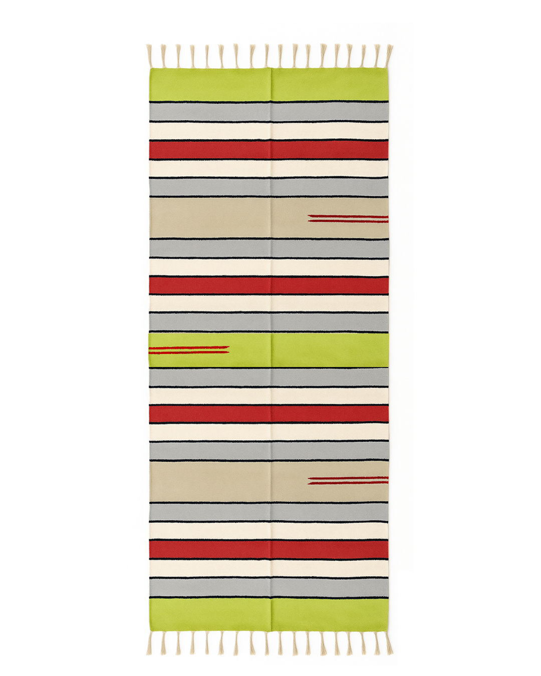 Handwoven Cotton Rug – Red, Olive & Beige Stripes | Artisan-Made
