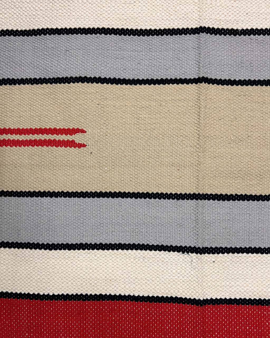 Handwoven Cotton Rug – Red, Olive & Beige Stripes | Artisan-Made