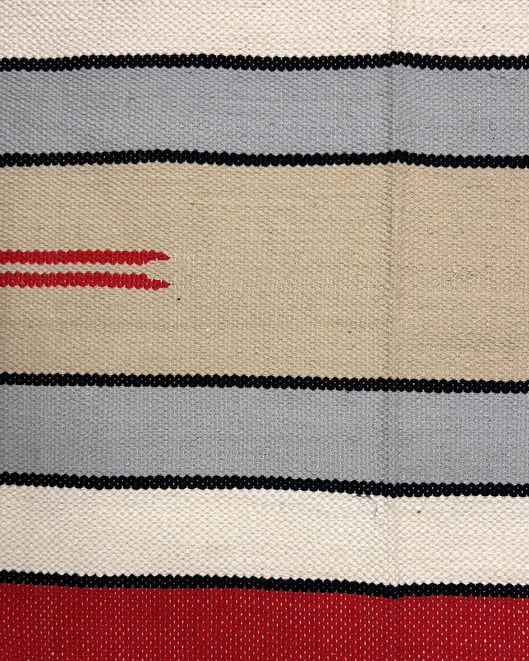 Handwoven Cotton Rug – Red, Olive & Beige Stripes | Artisan-Made