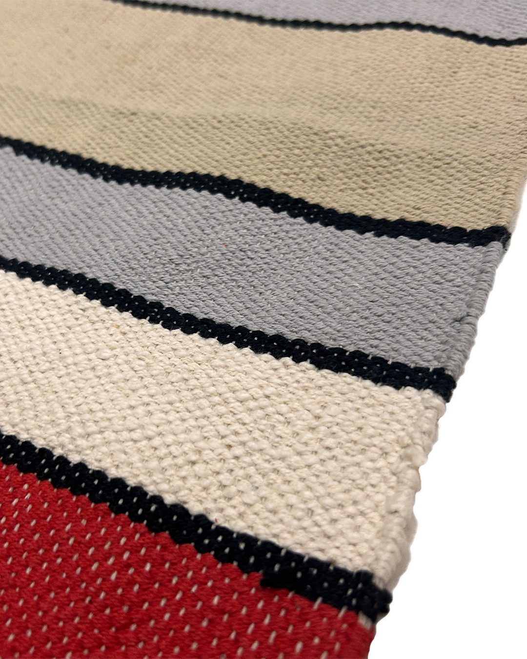 Handwoven Cotton Rug – Red, Olive & Beige Stripes | Artisan-Made