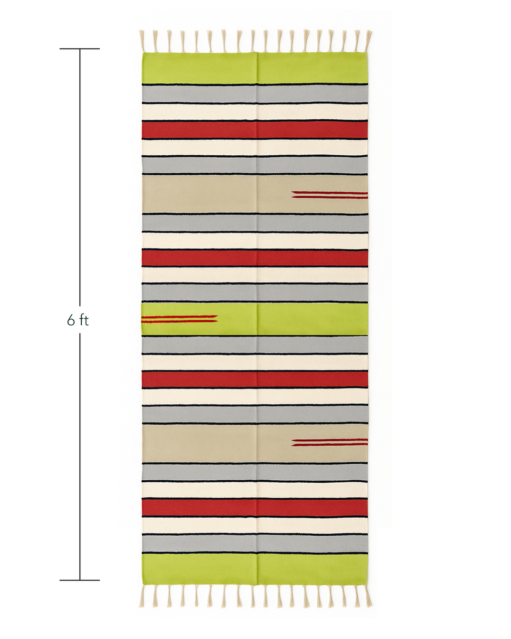 Handwoven Cotton Rug – Red, Olive & Beige Stripes | Artisan-Made