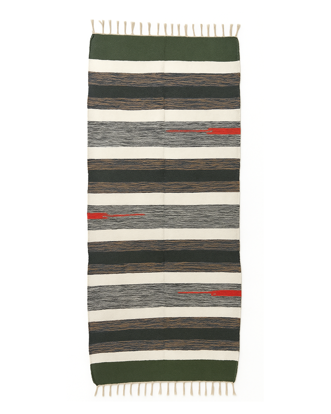 Handwoven Cotton Rug – Earth Stripe with Red Accent | Artisan-Made