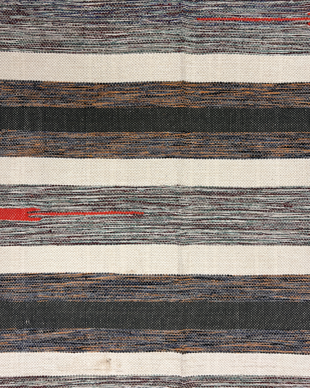Handwoven Cotton Rug – Earth Stripe with Red Accent | Artisan-Made