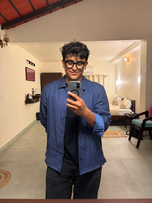 Handwoven Cotton Overshirt – Indigo Blue
