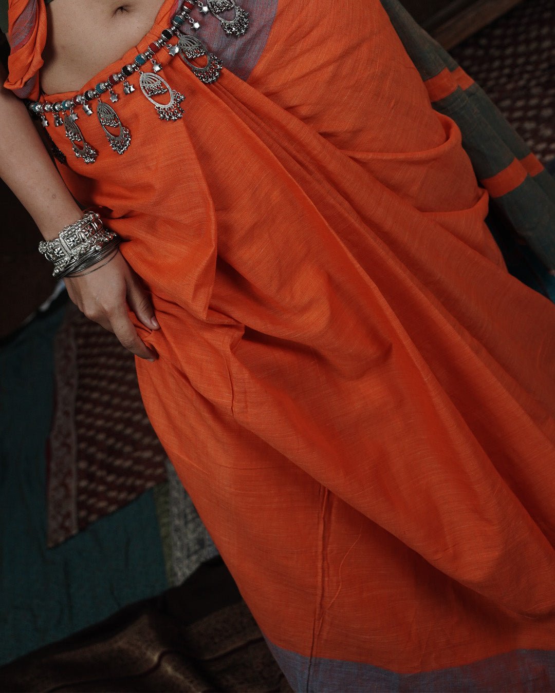 Coastal Ember Handwoven Saree - Kaaro - handwoven cotton - sustainable - ethical