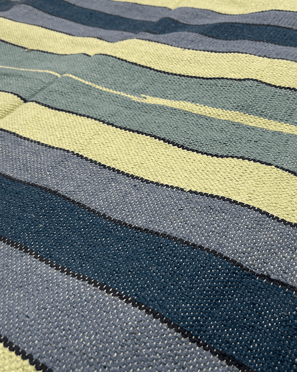 Handwoven Cotton Rug – Blue & Olive Stripes | 100% Cotton - Kaaro - handwoven cotton - sustainable - ethical