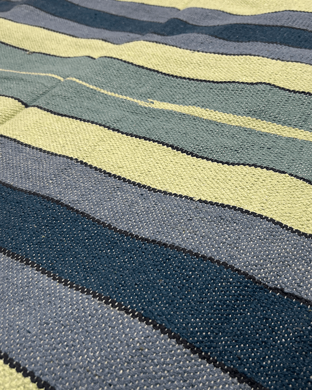 Handwoven Cotton Rug – Blue & Olive Stripes | 100% Cotton - Kaaro - handwoven cotton - sustainable - ethical