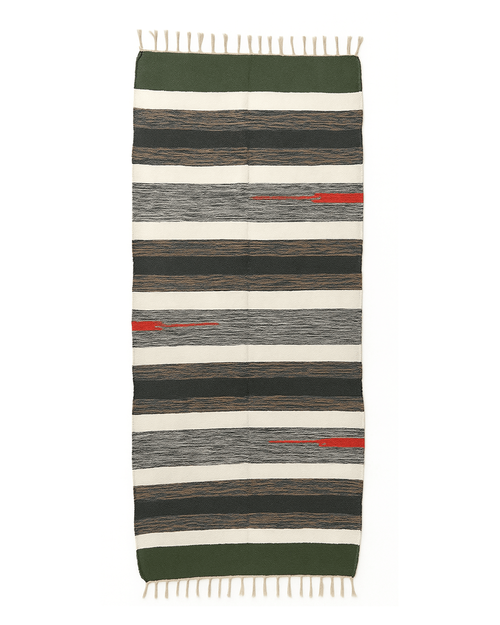 Handwoven Cotton Rug – Earth Stripe with Red Accent | Artisan - Made - Kaaro - handwoven cotton - sustainable - ethical