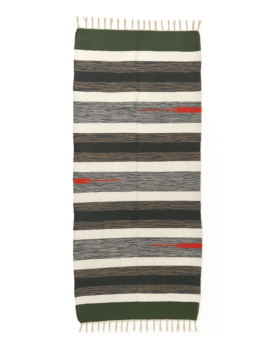 Handwoven Cotton Rug – Earth Stripe with Red Accent | Artisan - Made - Kaaro - handwoven cotton - sustainable - ethical