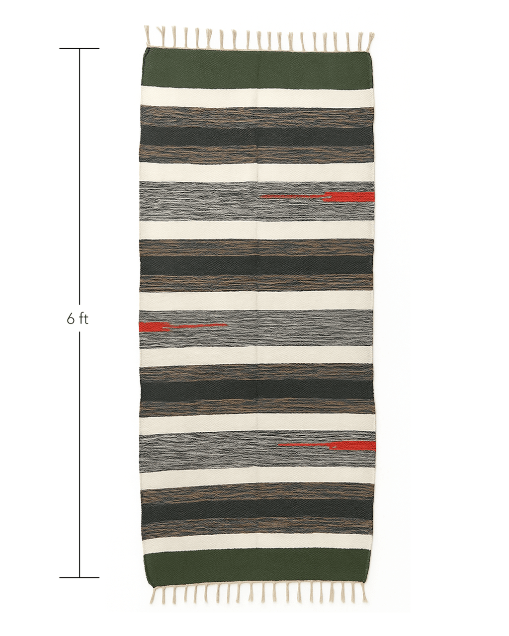 Handwoven Cotton Rug – Earth Stripe with Red Accent | Artisan - Made - Kaaro - handwoven cotton - sustainable - ethical