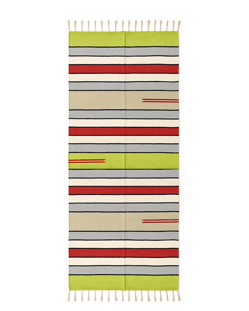 Handwoven Cotton Rug – Red, Olive & Beige Stripes | Artisan - Made - Kaaro - handwoven cotton - sustainable - ethical