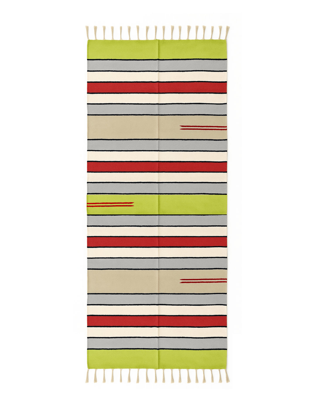 Handwoven Cotton Rug – Red, Olive & Beige Stripes | Artisan - Made - Kaaro - handwoven cotton - sustainable - ethical