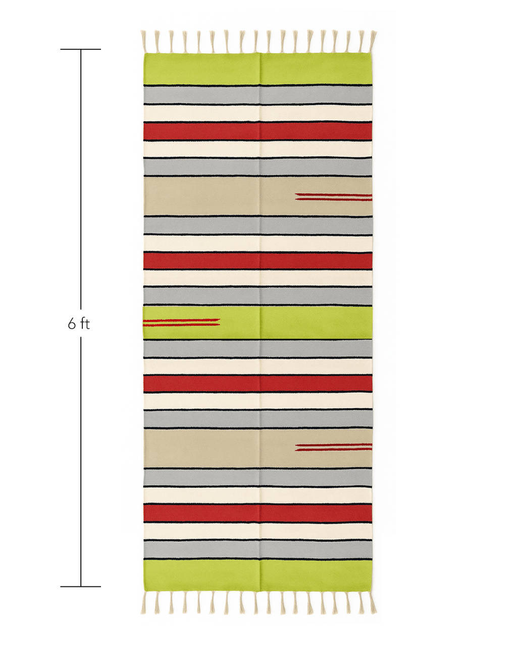 Handwoven Cotton Rug – Red, Olive & Beige Stripes | Artisan - Made - Kaaro - handwoven cotton - sustainable - ethical