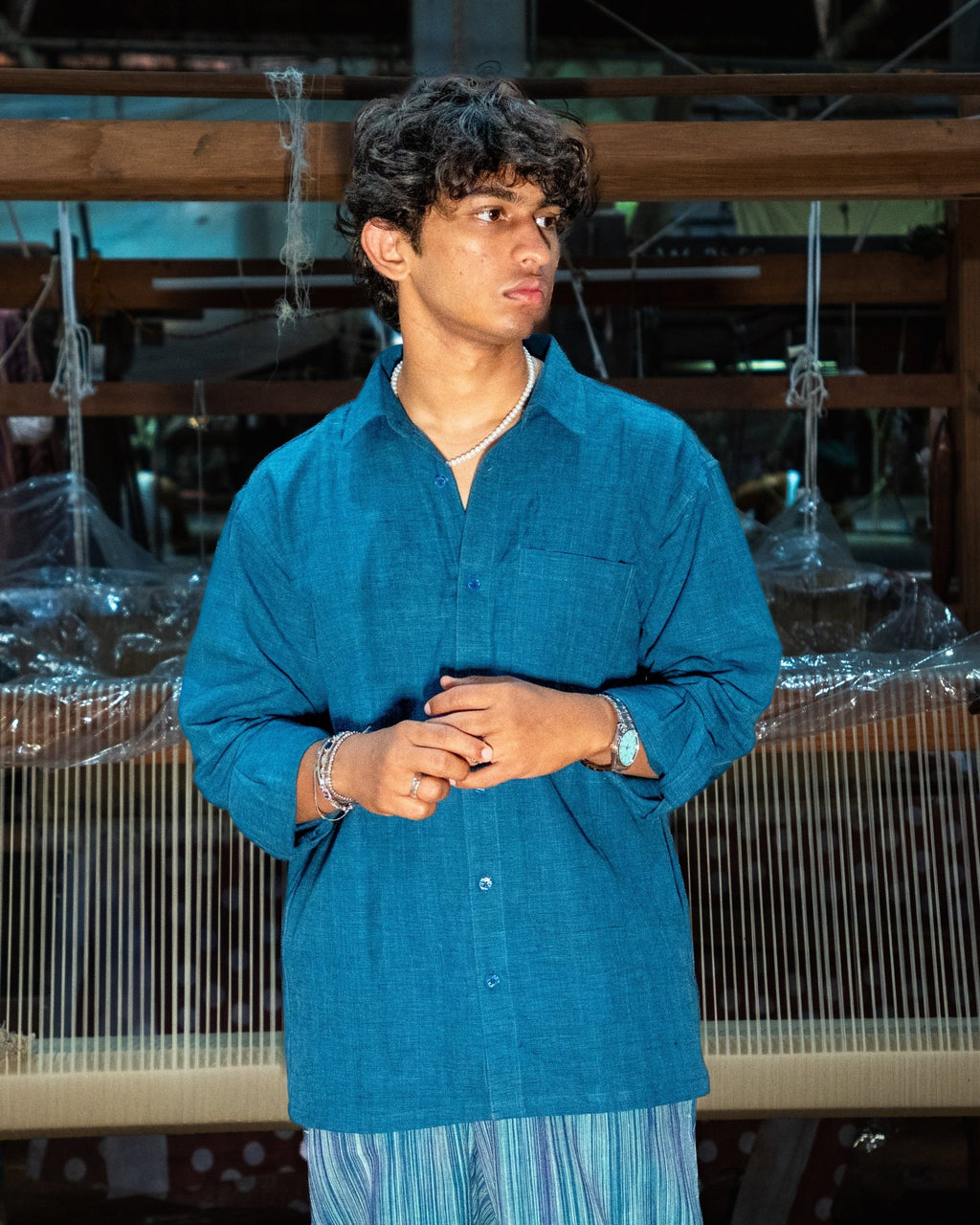 Ocean Haze Handwoven Full Sleeve Shirt - Handspun and Handwoven - Kaaro - handwoven cotton - sustainable - ethical