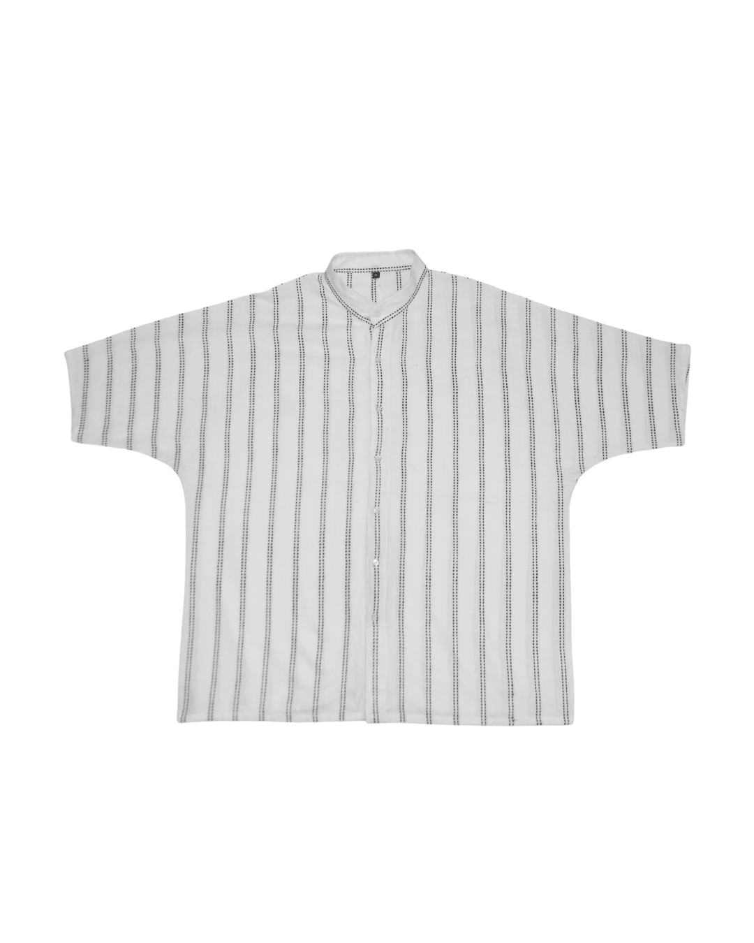 White Handwoven Kimono Shirt – with Dobby Line Embroidery in Black - Kaaro - handwoven cotton - sustainable - ethical