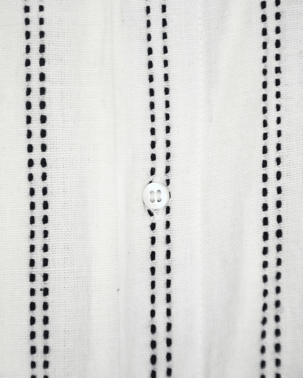 White Handwoven Kimono Shirt – with Dobby Line Embroidery in Black - Kaaro - handwoven cotton - sustainable - ethical